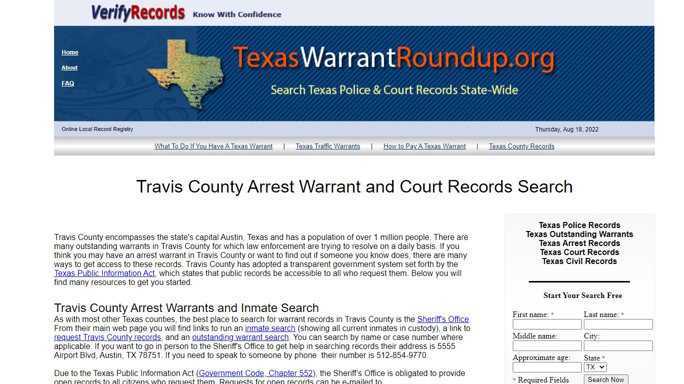 Travis County Arrest Warrants Search - TEXAS WARRANT ROUNDUP.ORG