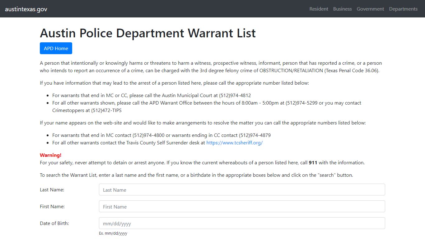 Austin Police Department Warrant List | AustinTexas.gov